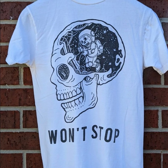 Adult Eighty Eight White Skull Space Astronaut WON'T STOP T-Shirt Size Small - Picture 3 of 6